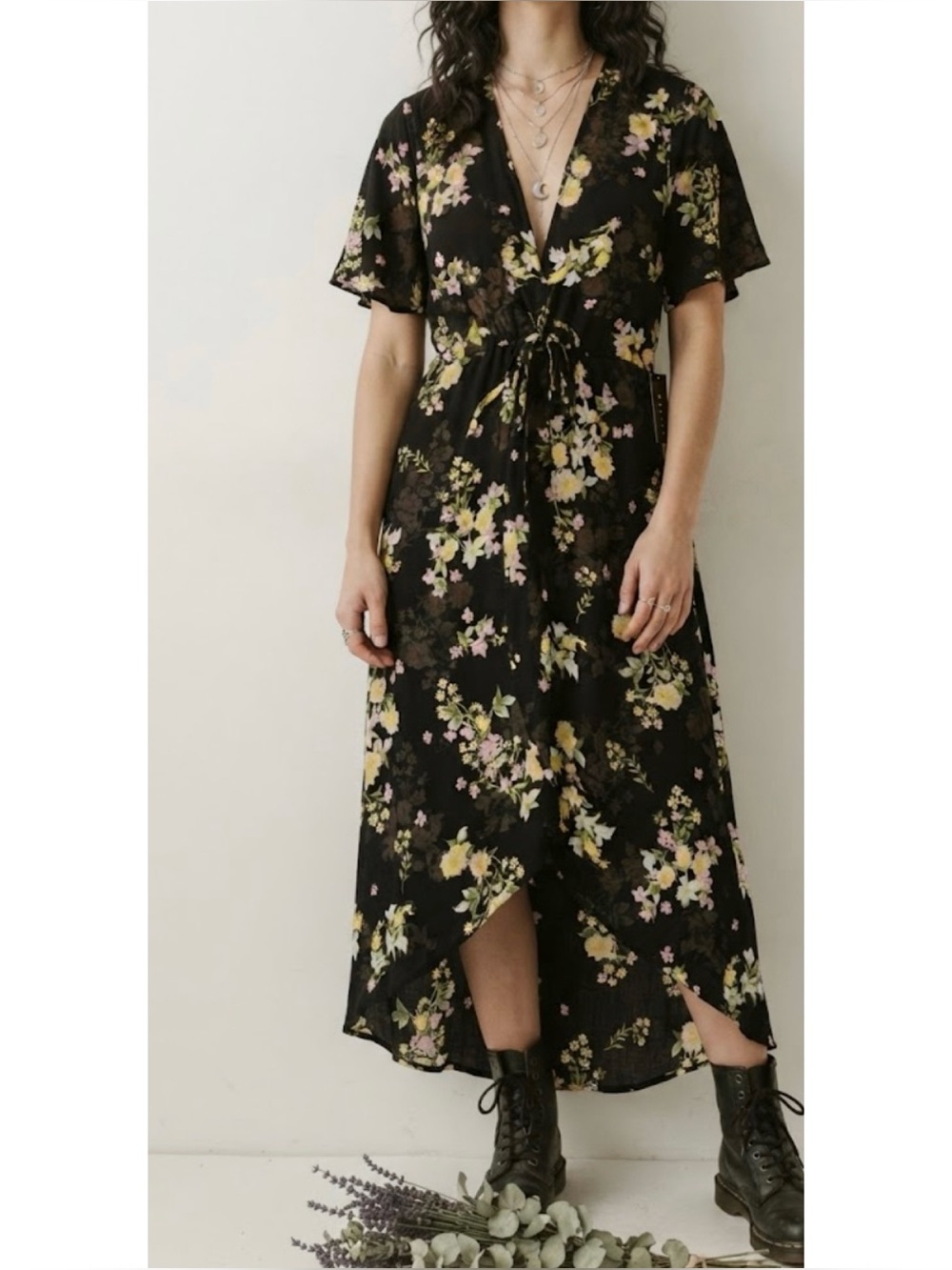 NWT 3rd + Malt Sheer Floral Duster Midi Dress Tie Front Whimsigoth